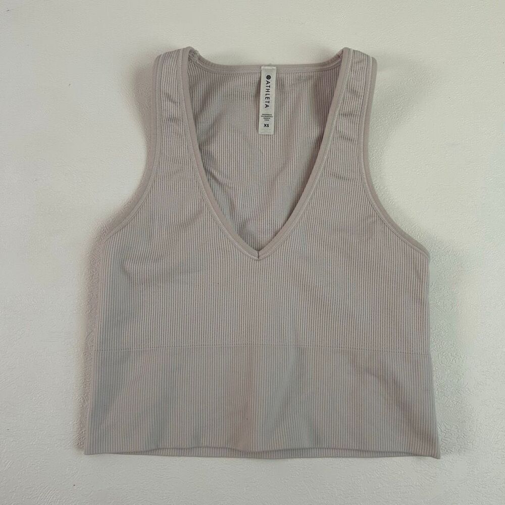 Athleta Ribbed Crop Tank Top Women’s XS Gray V-Neck Sleeveless Activewear